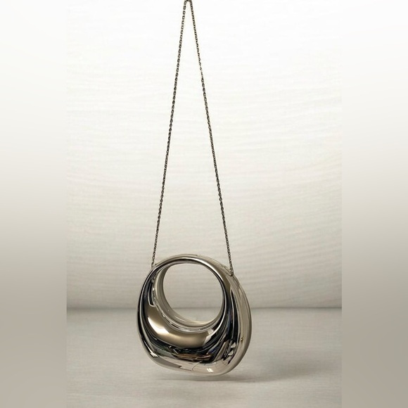 Handbags - silver metallic crescent moon acrylic hobo bag and evening clutch purse.
